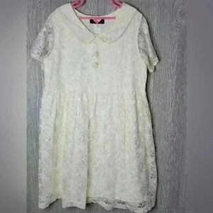 Girls Just Whistle Cream Colored dress with Lace overlay.
